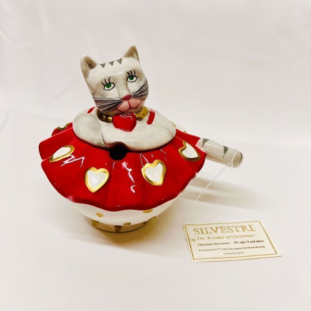 Silvestri Rossi The Wonder Of Christmas Kitty Cat Hearts Sugar Bowl ceramic